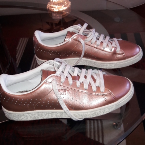 Puma Shoes - PUMA Basket Rose Gold Sneakers